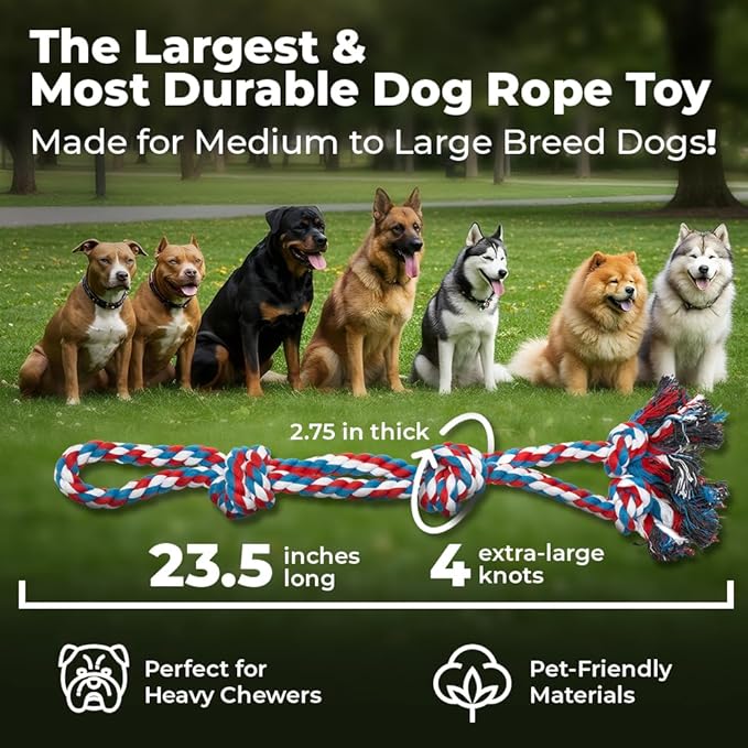 Pacific Pups Products 2 Pack Red - XL Dog Rope Toy for Aggressive Chewers - Benefits Non-Profit Dog Rescue - Tug of War Dog Toy, Dog Toys for Large Dogs, Tough Dog Toys for Aggressive Chewers