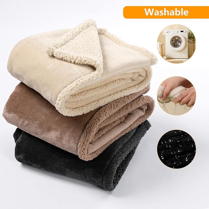 Waterproof Dog Blanket Reversible Pet Bed Cover Puppy Blankets Leakproof Sofa Couch Washable Cover Cat Fluffy Black Pet Blanket for Warm-S