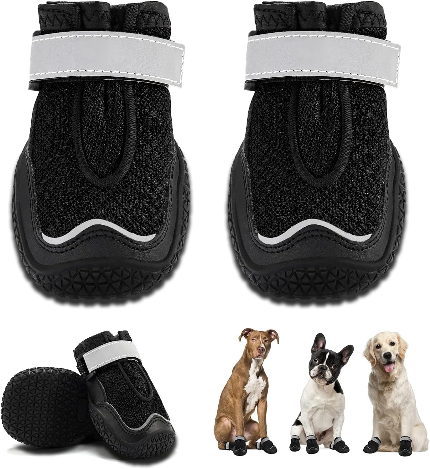 Hcpet Dog Boots for Large Dogs, Dog Shoes for Hot Pavement Winter Snow, Paw Protector Dog Booties Designed for Comfort and Breathability, Outdoor Booties for Small Medium Dogs for Hiking Black Size 8