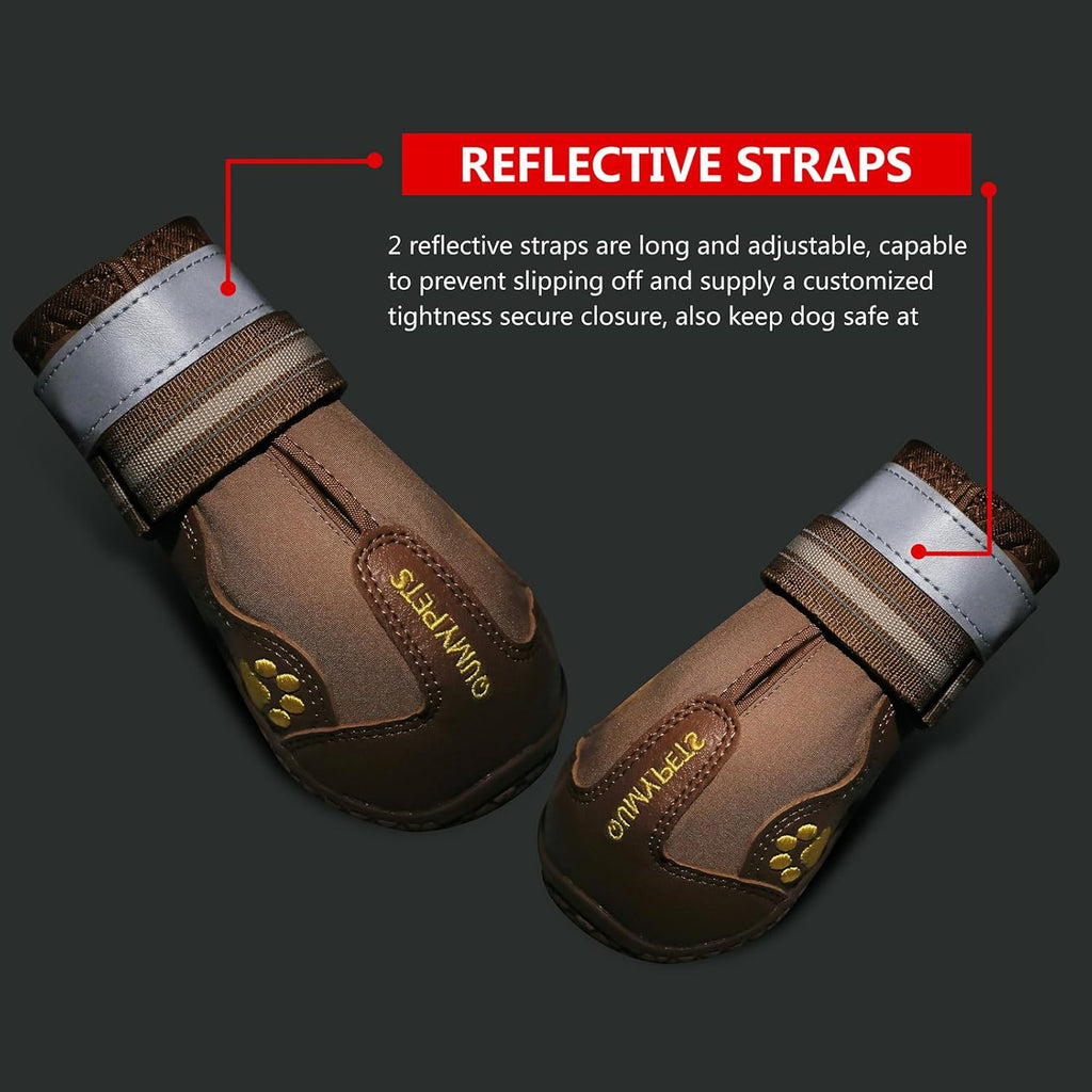 QUMY Dog Shoes for Large Dogs, Medium Dog Boots & Paw Protectors for Winter Snowy Day, Summer Hot Pavement, Water-Resistant in Rainy Weather, Outdoor Walking, Indoor Hardfloors Skid-Resistant Sole