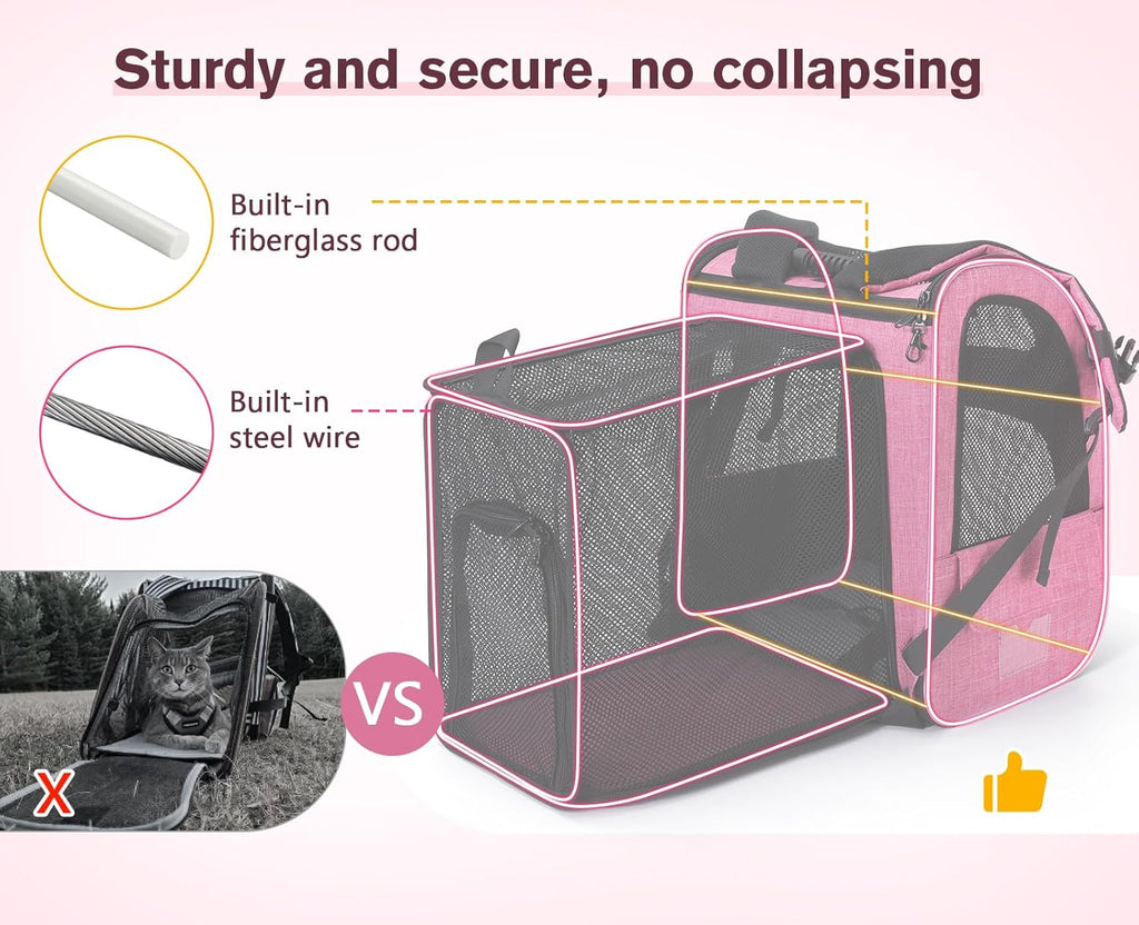 Pecute Cat Backpack Carrier, Expandable Cat Carrier Backpack with Breathable Mesh, Pet Carrier Backpack for Cats Small Dogs Puppies, Dog Backpack Carrier Great for Travel Hiking Camping Outdoor