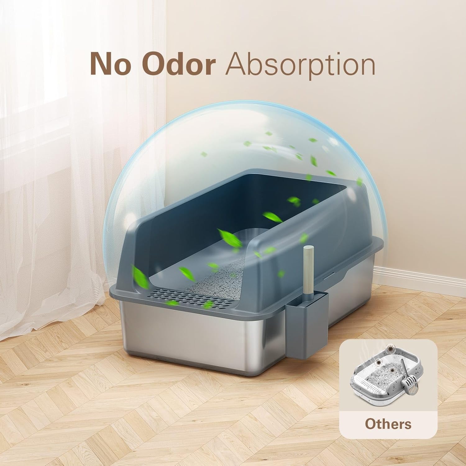 Zarler Stainless Steel Litter Box with Lid, Extra Large Cat Litter Boxes, XL Large Metal Litter Box for Big Cats with High Sided, Light Grey (Non-Sticky, Easy to Clean, Anti-Urine Leakage)