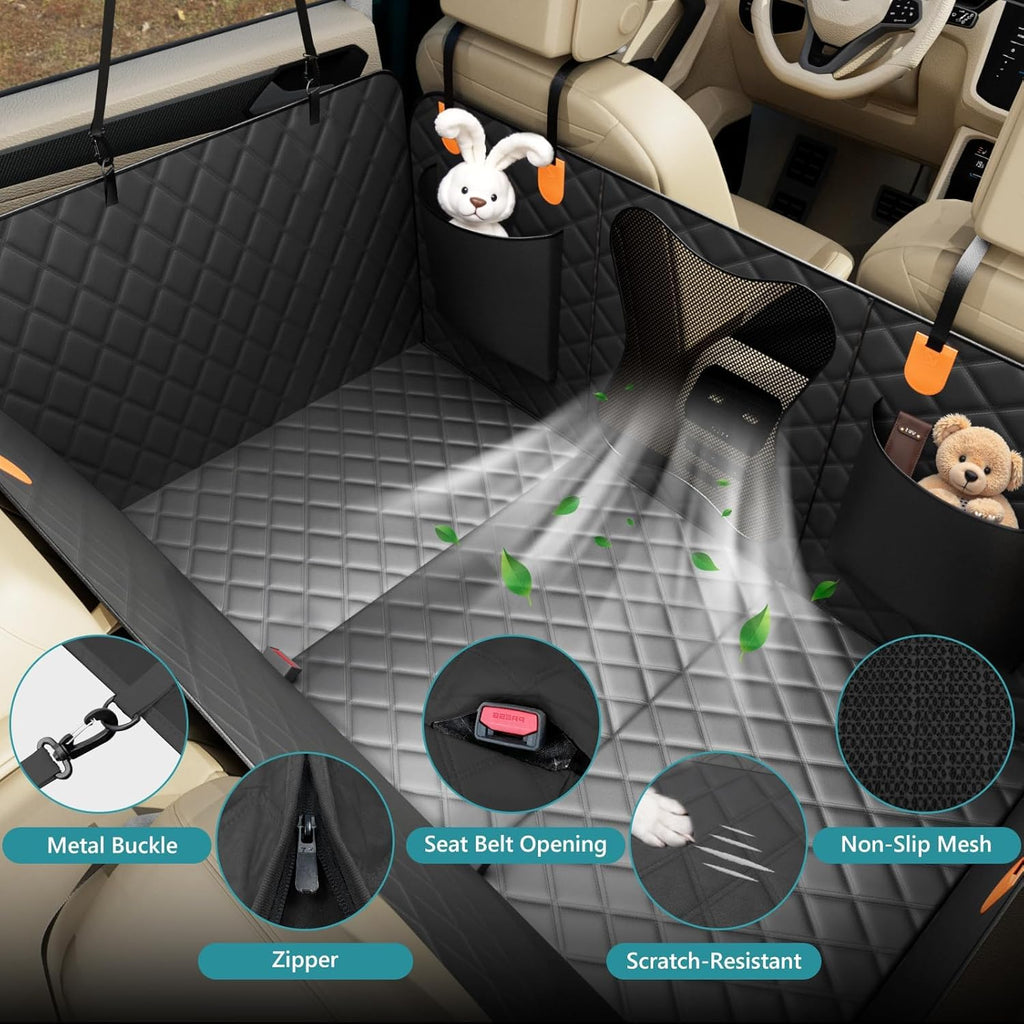 Waterproof Dog Car Seat Cover for Back Seat – Heavy Duty Back Seat Extender for Dogs with Hard Bottom, 7-Layer Protection, Non-Slip & Scratchproof, Easy to Install (Black)