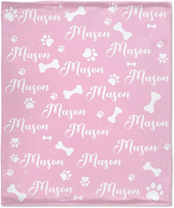 Personalized Dog Blanket with Paw Print - Custom Pet Throw w/ Name, Fluffy - L 80"x60" for Adult/Gift