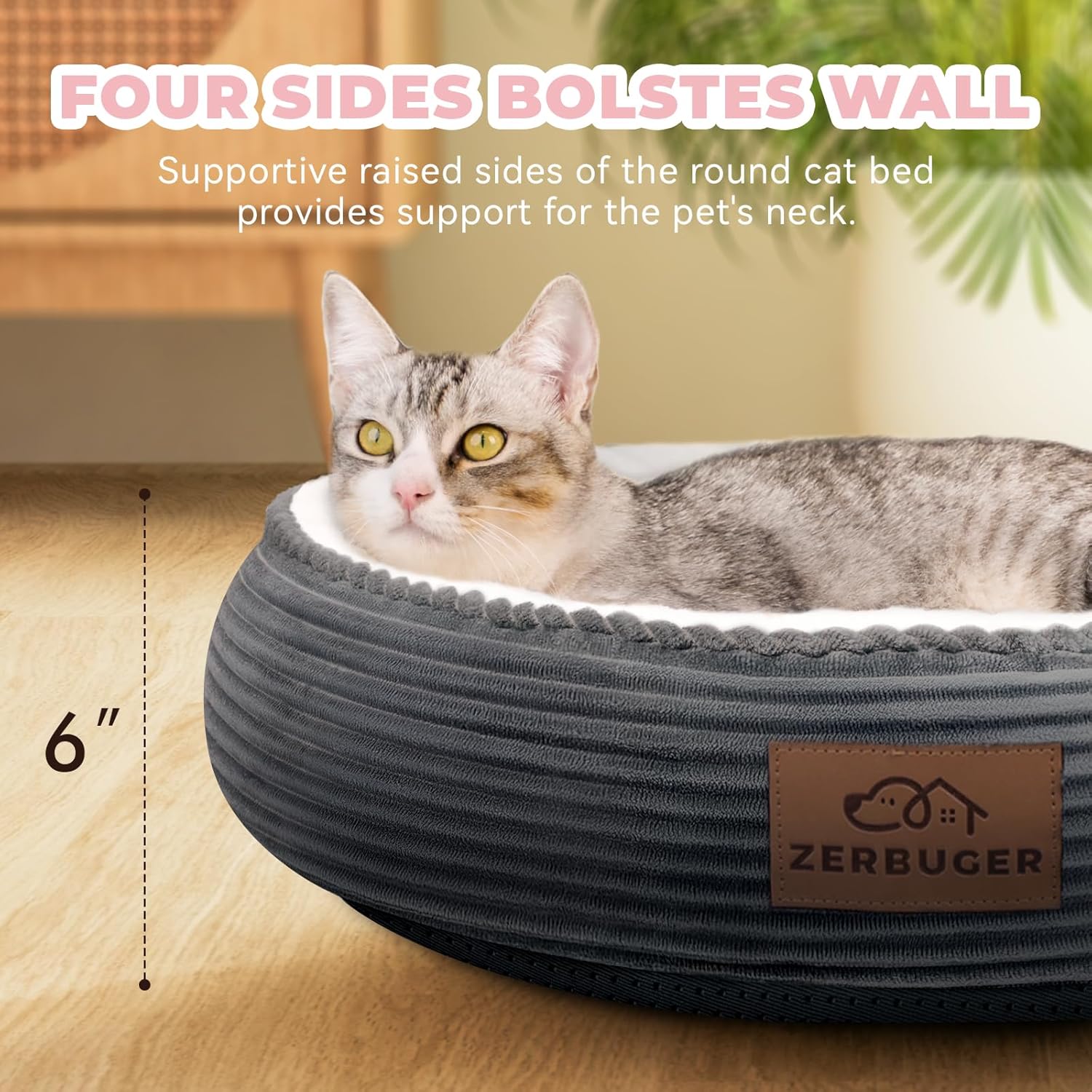 20in Washable Cat Beds for Indoor Cats - Round Donut Pet Bed for Cats, Small Dogs, Puppy, Kitten - Anti-Slip Bottom, Calming Bed Gift - Dark Grey