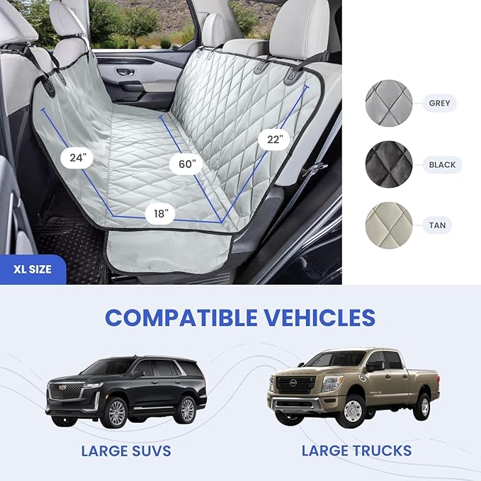 4Knines Dog Backseat Cover with Hammock for Cars, SUVs, and Trucks – Waterproof Layers, Nonslip Seat Protector, Durable Nylon Clips, K9 Shield with Heavy Duty Thread, (Extra Large, Black)