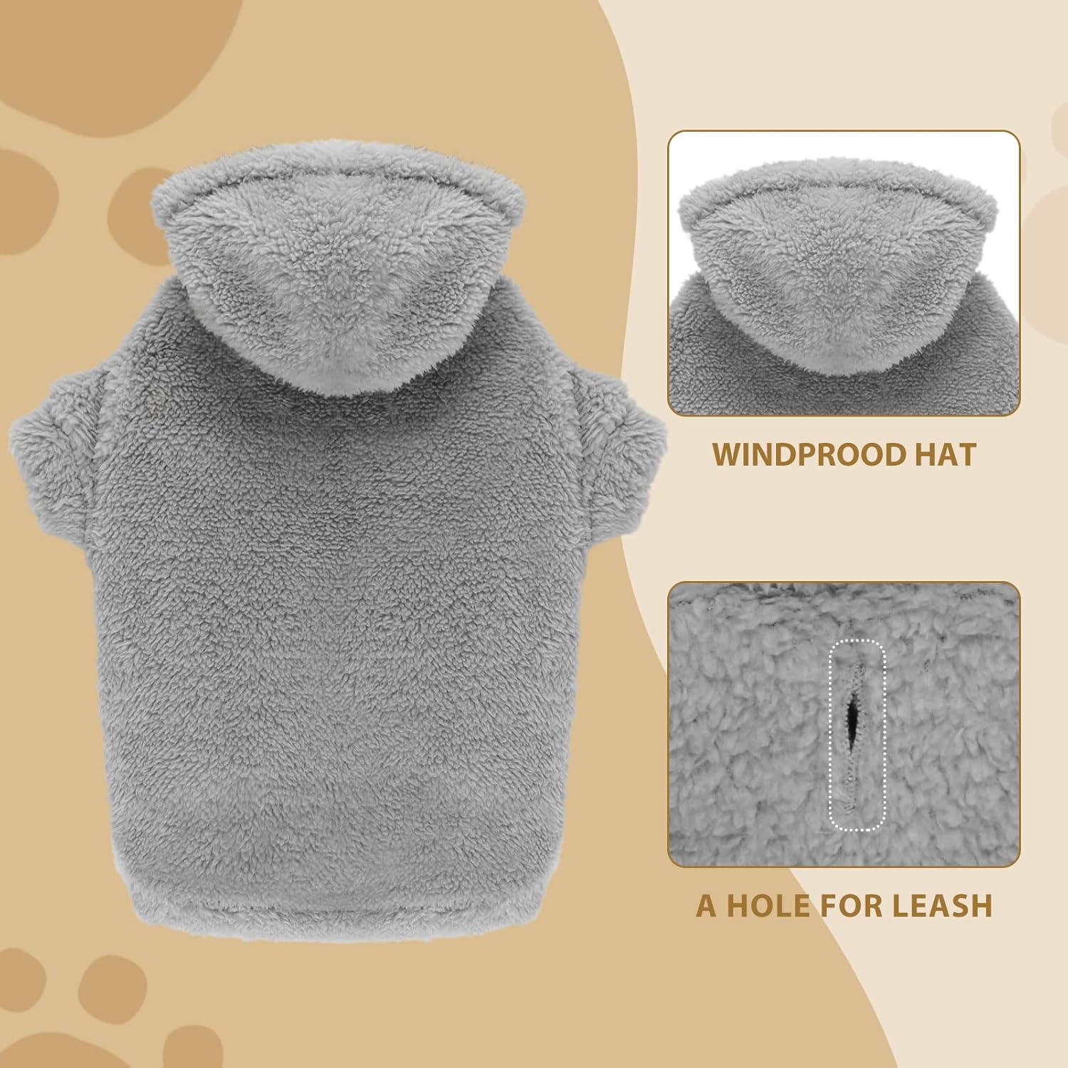 Fuzzy Dog Sweaters for Small Dogs Dog Hoodie Pet Clothes Warm Soft Cozy Coats Hooded Sweatshirt Fleece Small Pet Hoodies Sweater(Grey-XS)