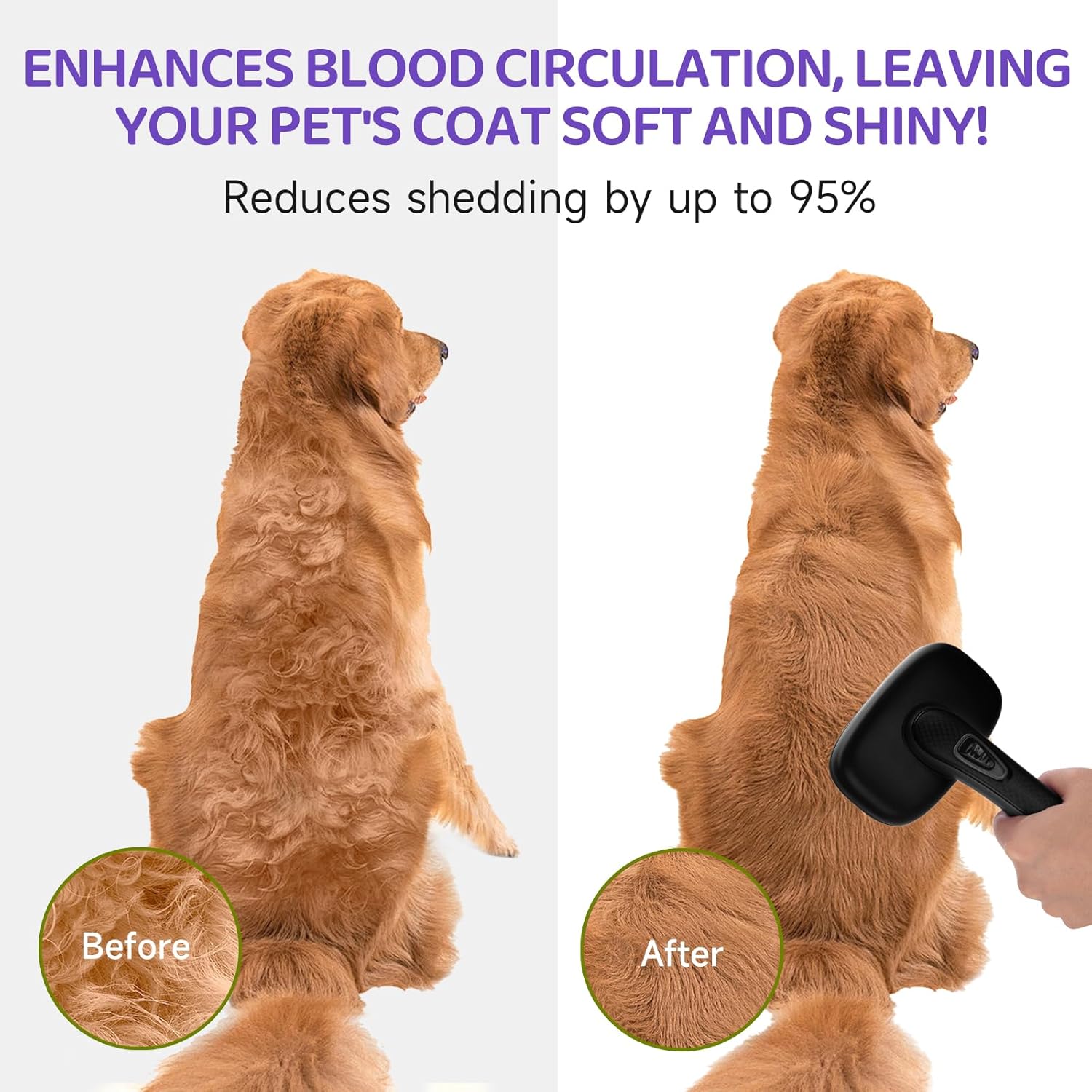 Dog Brush Kit – 3 PCS Grooming Set with Self-Cleaning Brush, Undercoat Rake & Pet Bath Brush. Great for Shedding, Tangles & Dirt Removal – Ideal for Long & Short Haired Dogs & Cats, Black