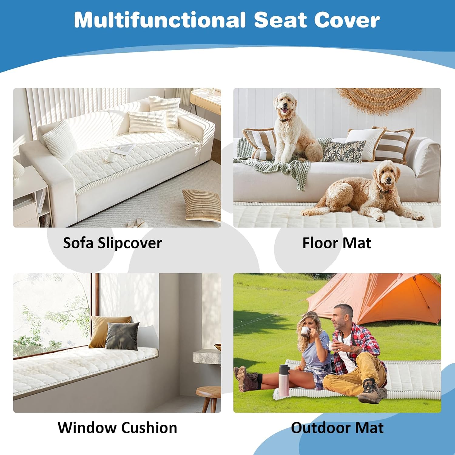 VClife Dog Bed Mat for Car, Anti Slip Pet Bed Travel Pad Comfortable Furry Dog Car Seat Cover for Backseat Extender, Washable Pet Cushion Bed Mat for Indoors & Outdoors (Beige, 51"×23.6")