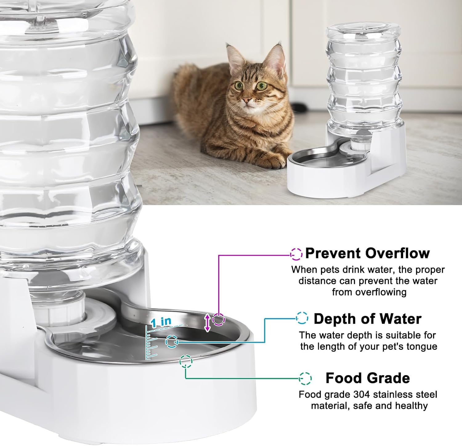 RIZZARI Pet Water Bowl Dispenser: 4L Automatic Stainless Steel Gravity Feeder - Large Capacity Ideal for Cats and Small Dogs - Indoor and Outdoor Hydration