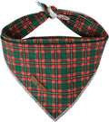 Lionet Paws Christmas Dog Bandana for Small Medium Dogs,Green Grid Dog Kerchief Washable Dogs Triangle Bibs Scarf for Girl or Boy