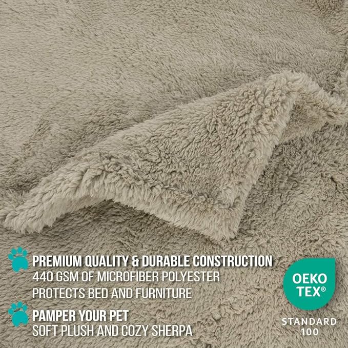 PetAmi Fluffy Waterproof Dog Blanket for Small Medium Dogs, Soft Warm Pet Sherpa Throw Pee Proof Couch Cover, Reversible Cat Puppy Bed Blanket Sofa Protector, Plush Washable Pad (Taupe Camel, 29x40)