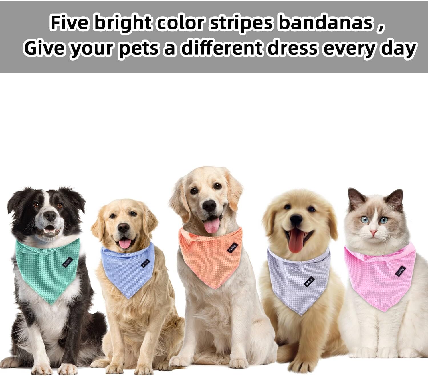 Small Dog Bandanas-5PCS DIY Bandanas Green Orange Pink Blue Gray Dog Scarfs Breed Bib Handkerchief for Small XS Dogs Puppies Pets Cats