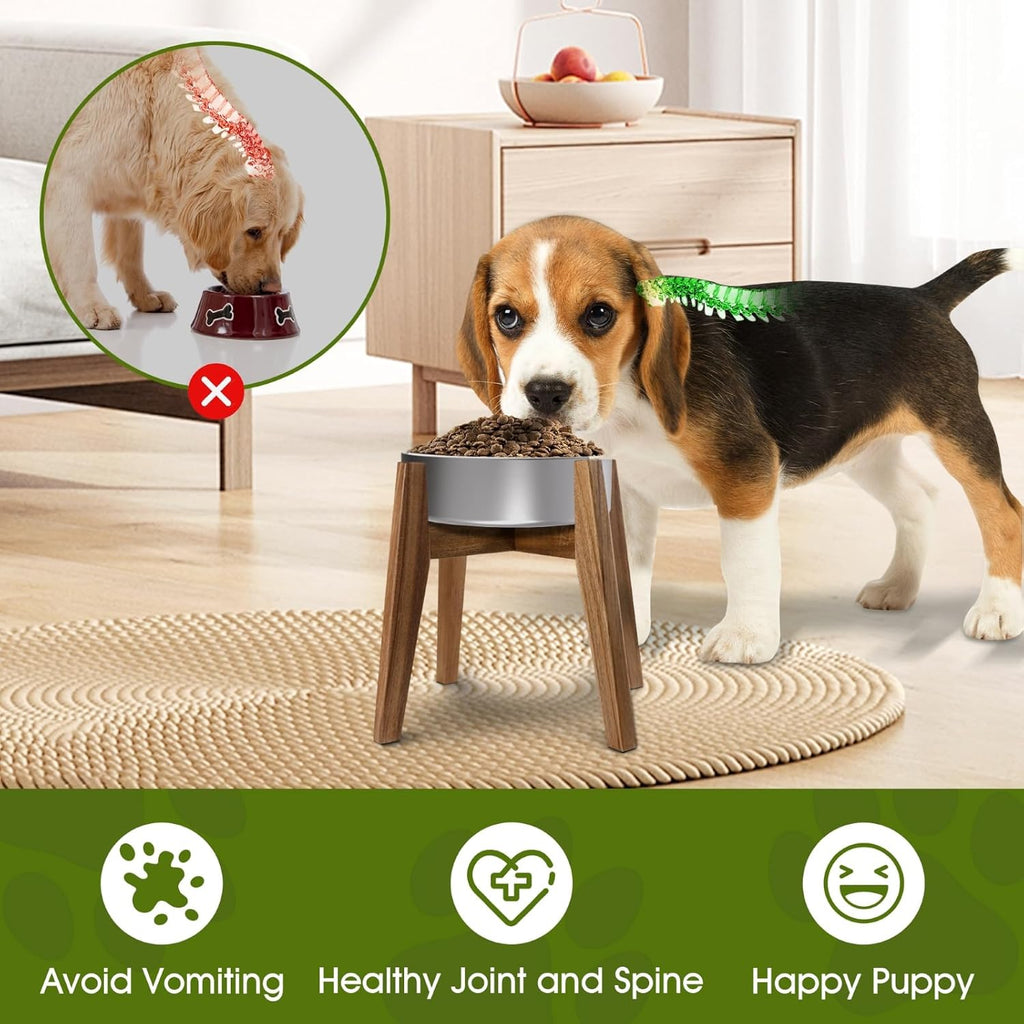 Solid Acacia Hardwood Elevated Dog Bowl Stand, Raised Feeder for Medium & Large Dogs, Fits up to 9″ Bowls, Improves Posture and Reduces Neck Strain, Stand Only