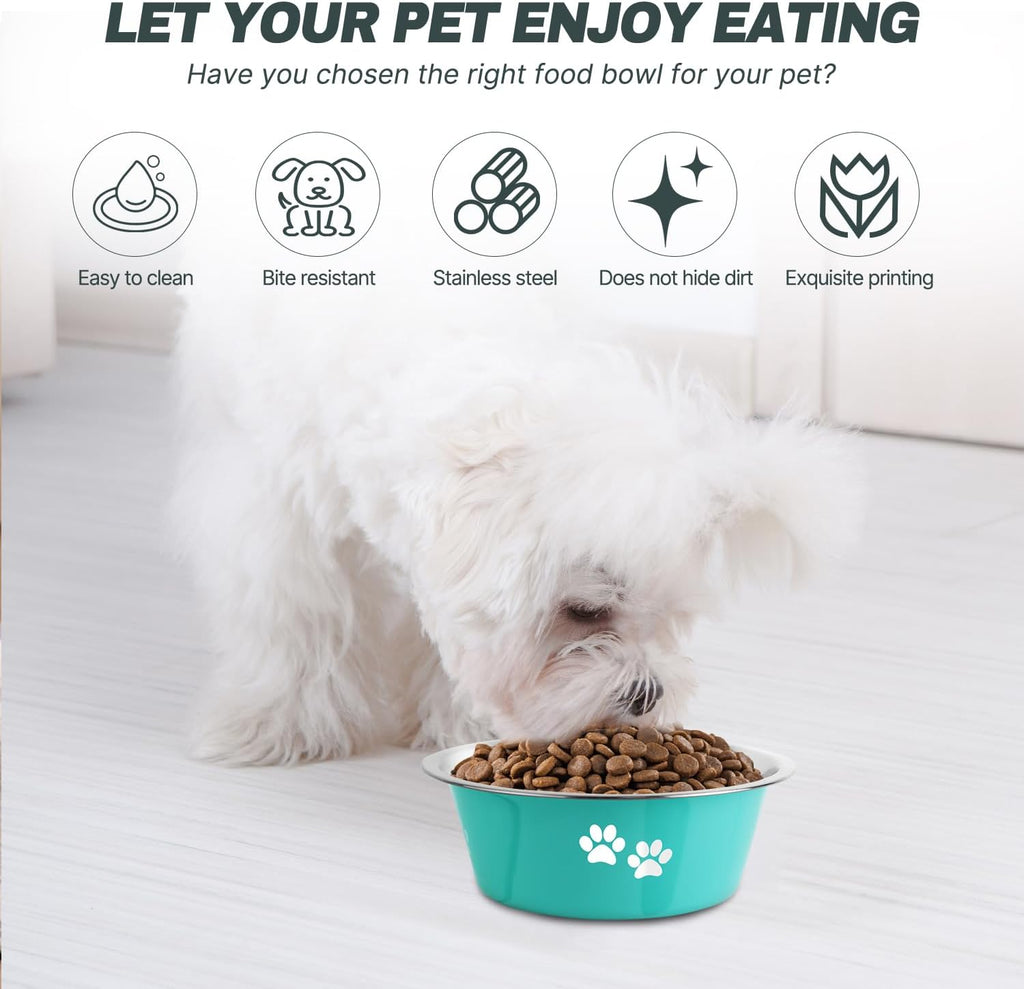 Stainless Steel Dog Bowls, Nonslip Rubber Bottom No Spill Proof Skid Metal Insulated Dog Bowls for Large Medium Small Breed Dogs (Green, 3.6 Cups/29 OZ)