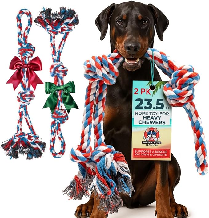 Pacific Pups Products 2 Pack Red - XL Dog Rope Toy for Aggressive Chewers - Benefits Non-Profit Dog Rescue - Tug of War Dog Toy, Dog Toys for Large Dogs, Tough Dog Toys for Aggressive Chewers