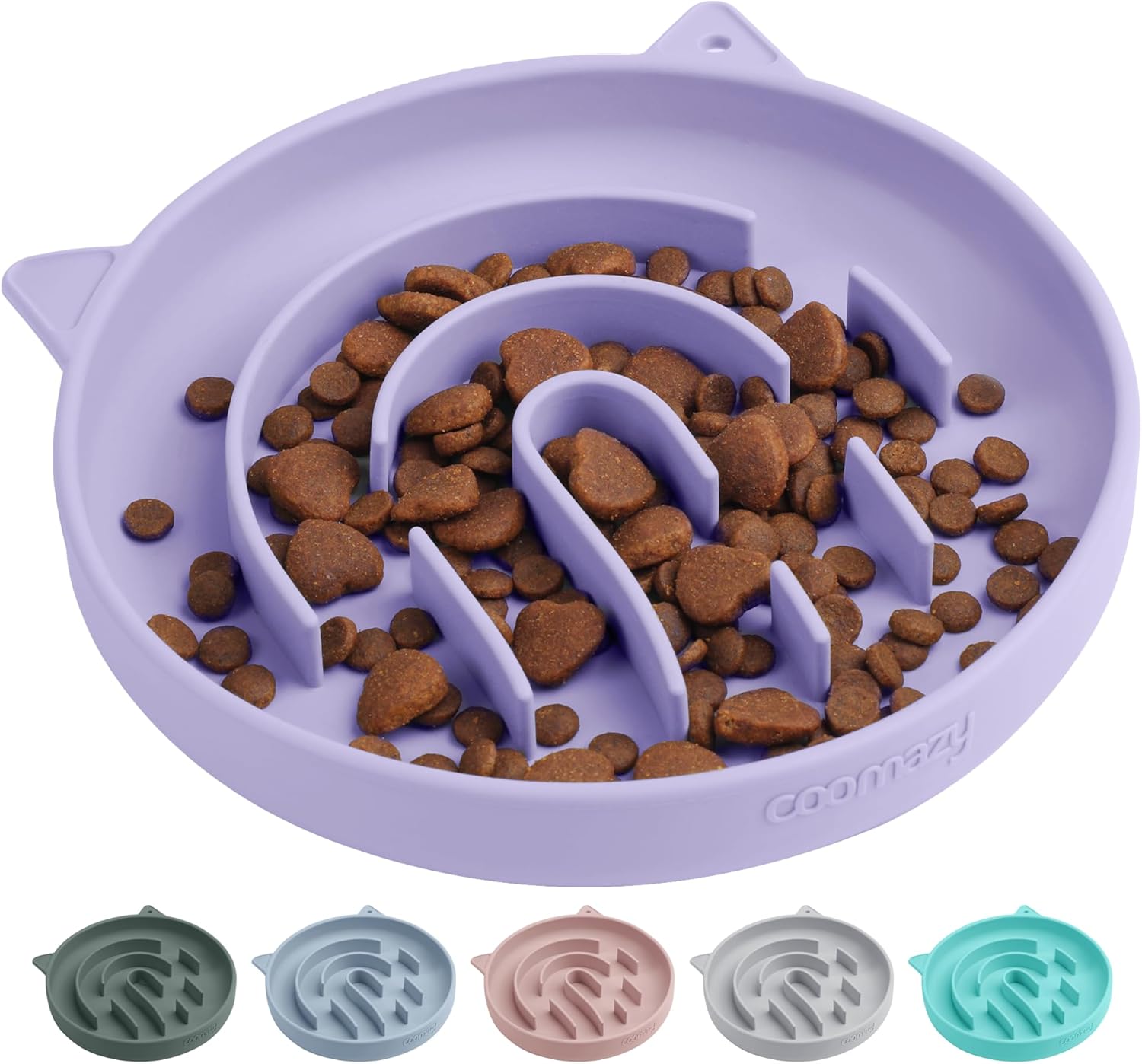 Coomazy Silicone Slow Feeder Dog Cat Bowls, Interactive Puzzle Toy for Pets Food Training, Keeps Dogs Cats Busy, Prevents Puppy Kitty Overeating (Purple, 1.4Cup)