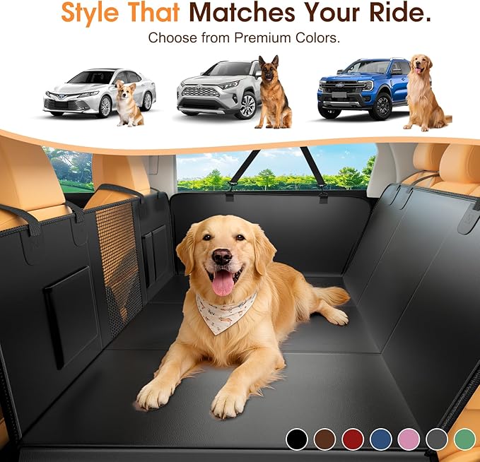 Dog Car Seat Cover for Back Seat, 52"x65" Waterproof Hard-Bottom Hammock with Side Flaps, Heavy-Duty 450lbs, Non-Slip & Scratch-Proof PU Leather Protector for SUV, Truck & Sedan Burgundy