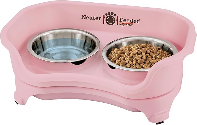 Neater Feeder Express Mess Proof Cat Bowls Elevated, No Spill Feeding Station, Stainless Steel Dishes for Food and Water, Raised Bowls for Indoor Cats, No Fatigue Whisker Friendly Dish, Pink