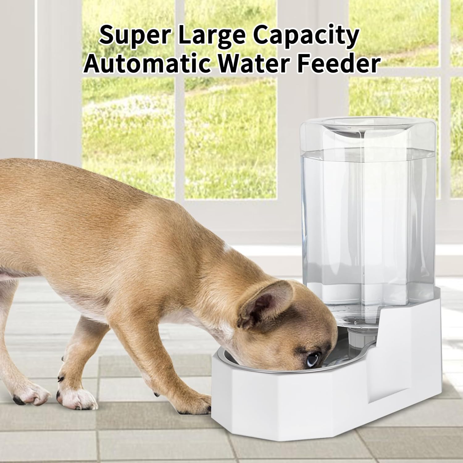 Sfozstra Dog Water Bowl Dispenser: 6L Large White Gravity Stainless Steel Bowl - Without Filter - Pet Feeder for Pets Indoor/Outdoor Use by Owners