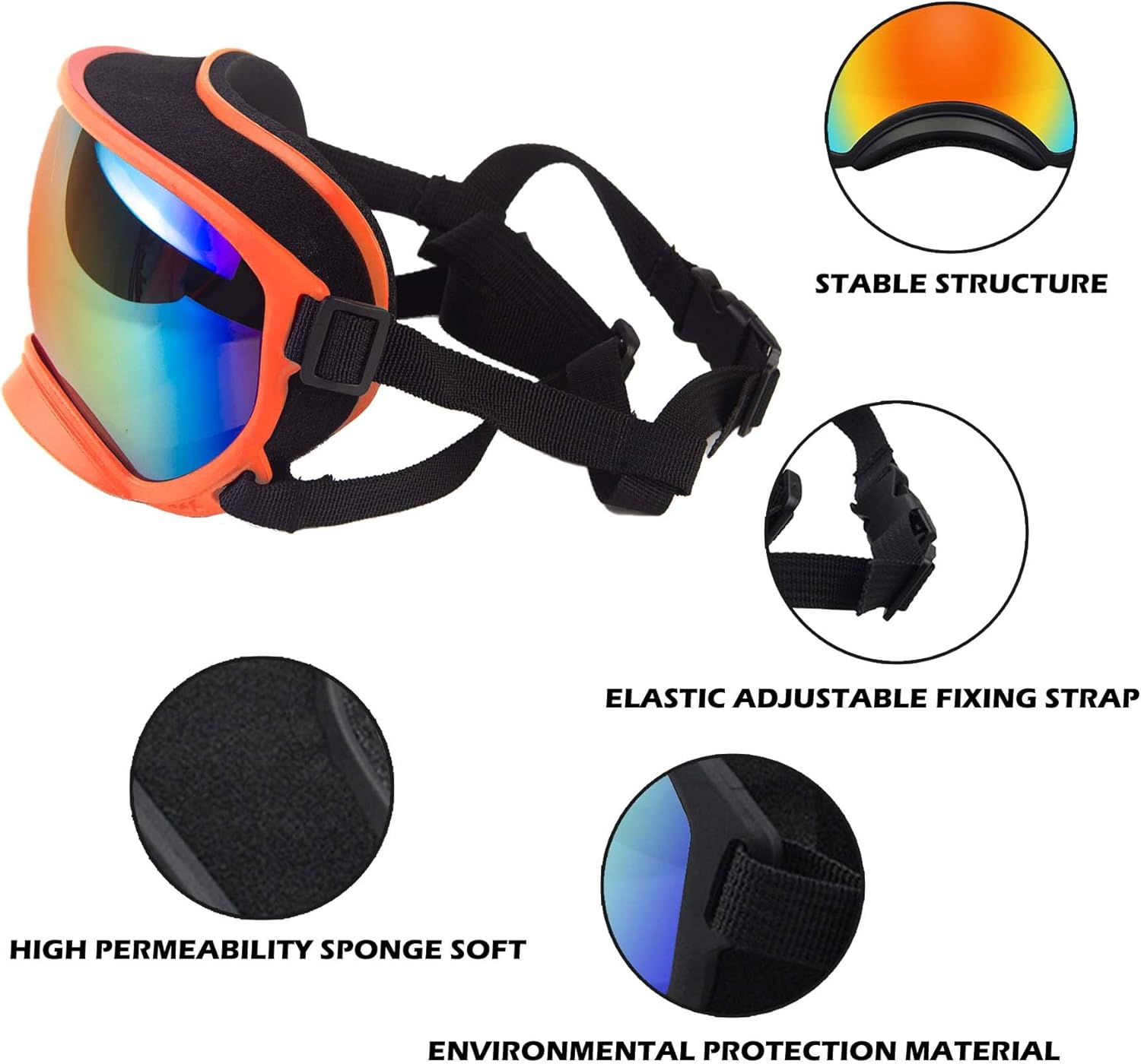 Large Dog Sunglasses with Adjustable Strap UV Protection, Winproof Puppy Sunglasses, Suitable for Medium-Large Pet Glasses, Dogs Eyes Soft Goggles, OrangeColours