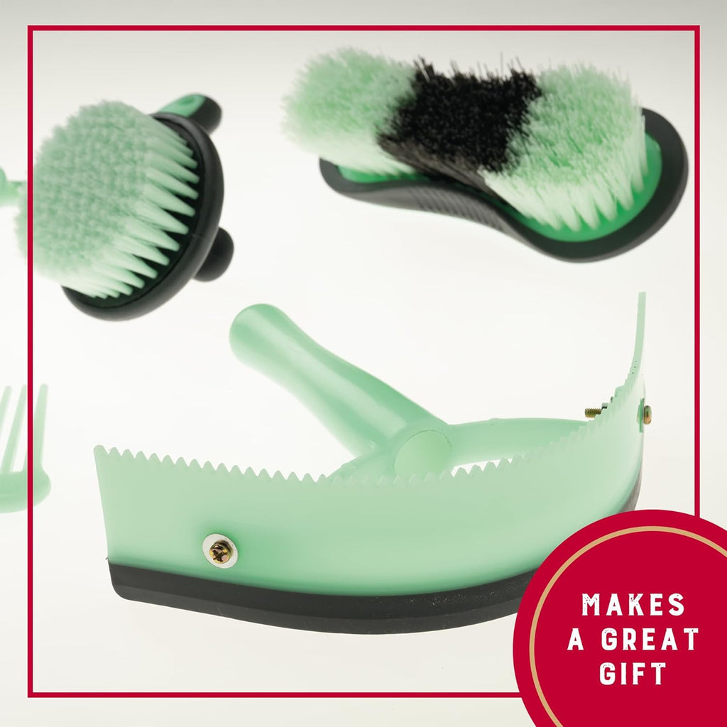 Weaver Equine 6-Piece Horse Grooming Kit, Ergonomic Gentle Horse Care Kit, Equestrian Supplies for Bathing Support, Detangling, and More, Mint/Gray