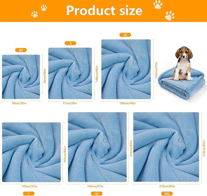 Waterproof Dog Throw Blanket Reversible Fluffy Blue Pet Bed Cover Puppy Blankets Leakproof Sofa Couch Washable Cover Cat Pet Blanket for Warm-Lake Blue,S