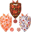 Thanksgiving Dog Bandanas Small 3PCS, 6 Pattern Fall Scarf for Boy and Girl, Pumpkin Leaves Rugby Triangle Reversible Bibs Breed for Puppy Pets