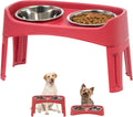 IRIS USA Elevated Dog Bowls, Adjustable Height, 2 Thick 64 oz Stainless Steel Bowls, Spill-Proof with Raised Outer Rim, Durable Made in USA Plastic, Easy Assemble, 2 Heights 4.63" or 12.25" Red