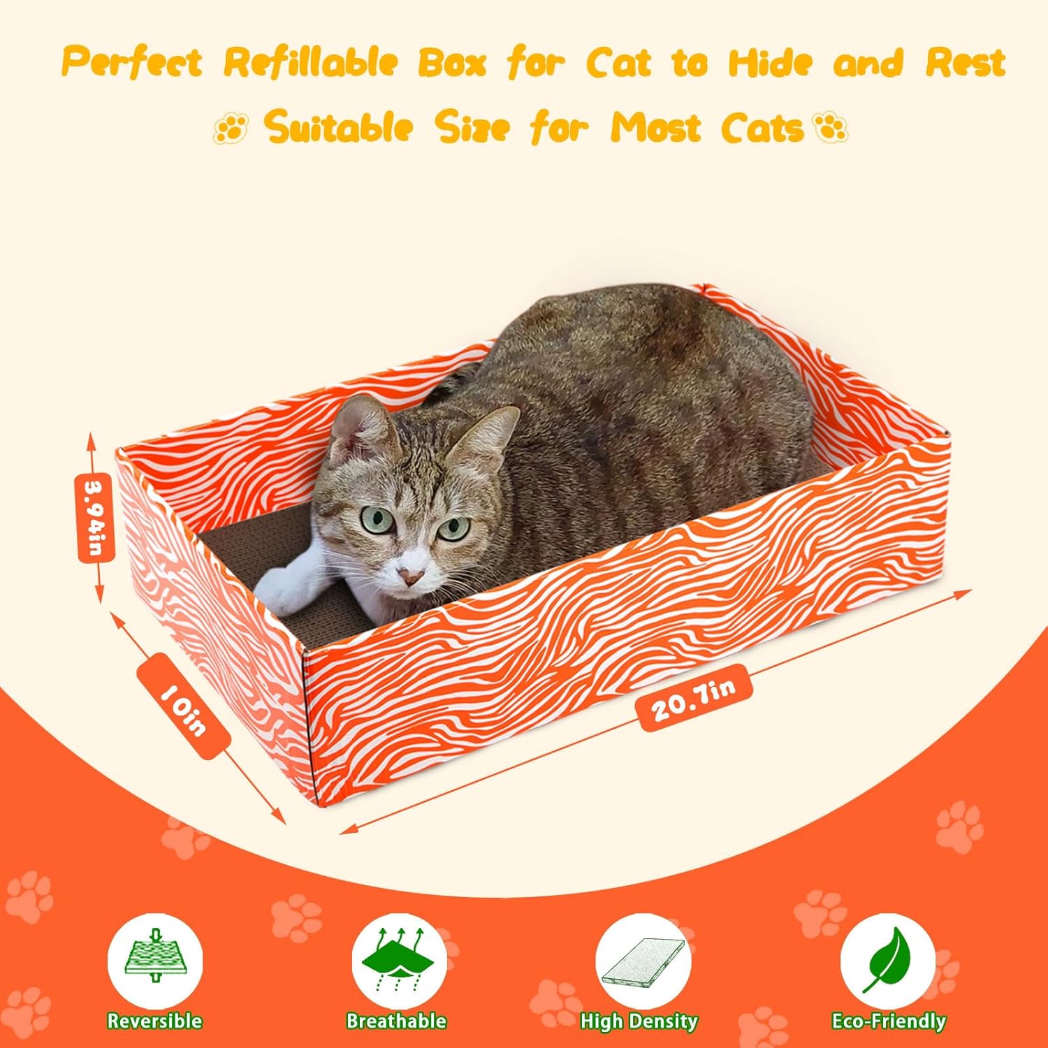 Cat Scrather Box with 4 pcs Large Scratching Cardboard and Toy Ball, Catnip, 4 in 1 Large Refillable & Reversible Cat Scratcher Pad, Cardboard Cat Bed for Big Medium Small Lazy Kitty