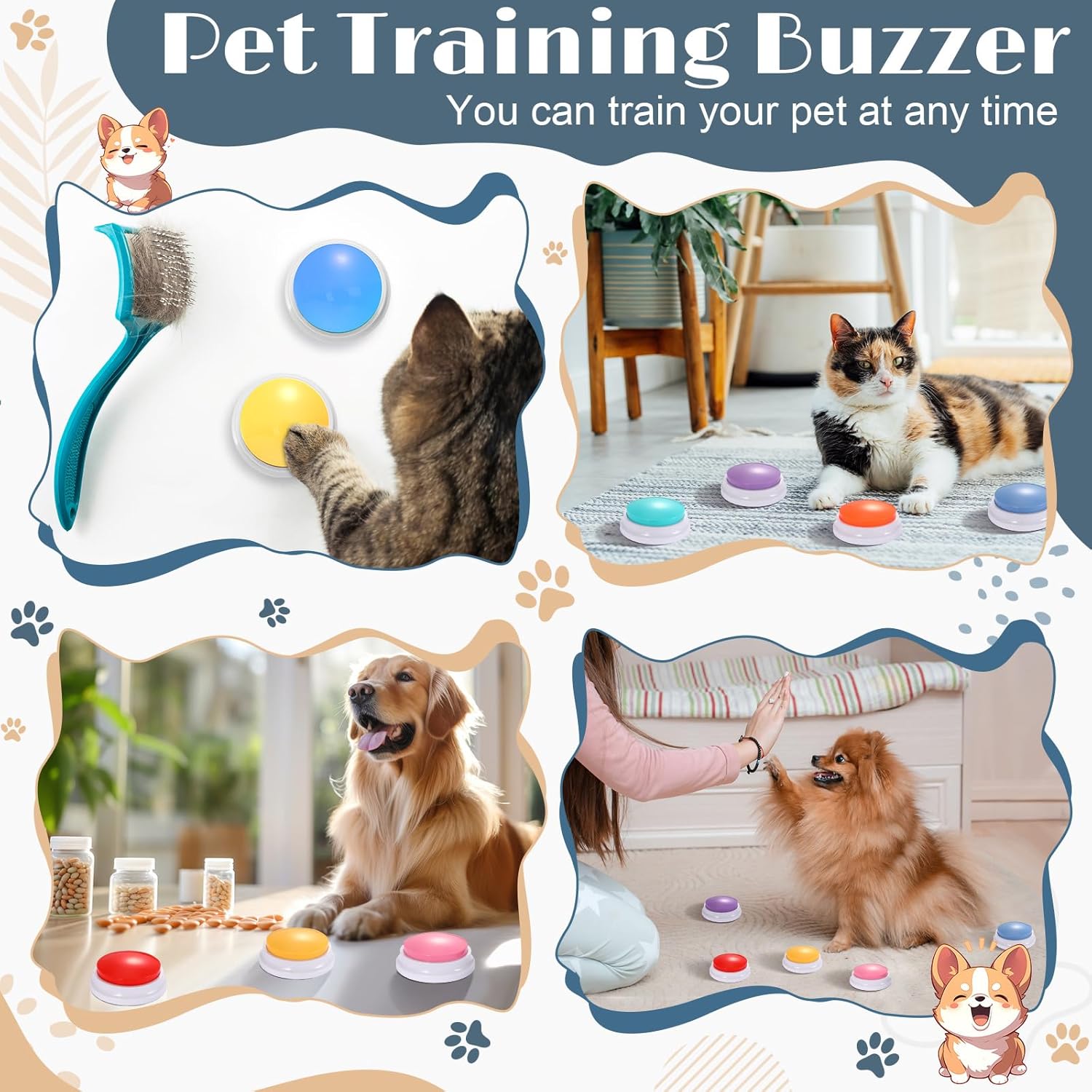 Jerify 16 Pieces Dog Buttons for Communication Voice Recordable Cat Dog Talking Buzzers Set with Stickers 30 Seconds Pet Speech Training Buttons for Pet Cat Training Interactivity(Fresh Colors)