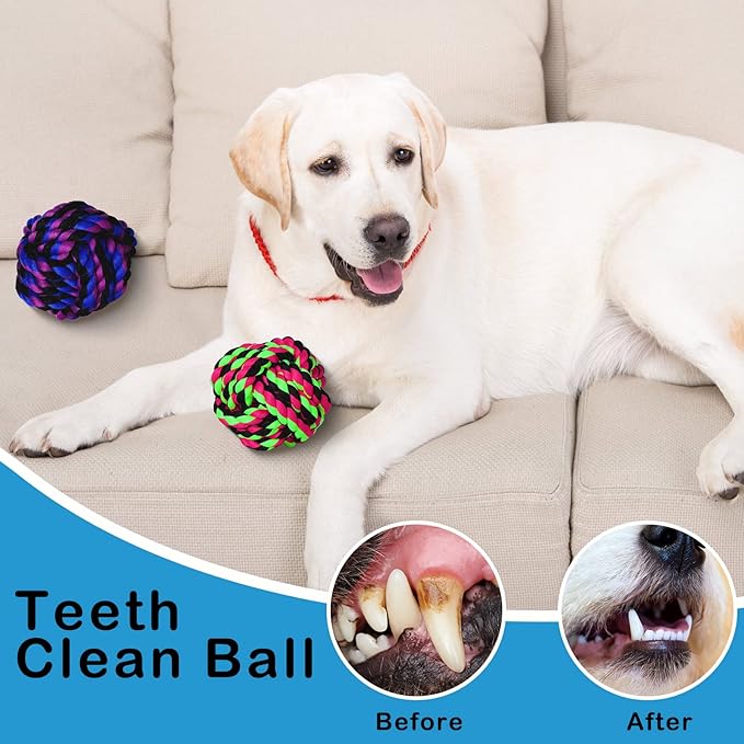 12 Pcs Large Dog Rope Ball for Aggressive Chewer 3.54 Inches Dog Rope Chew Toy for Medium Large Breeds Ball Dental Pack for Teething Chew Biting Training