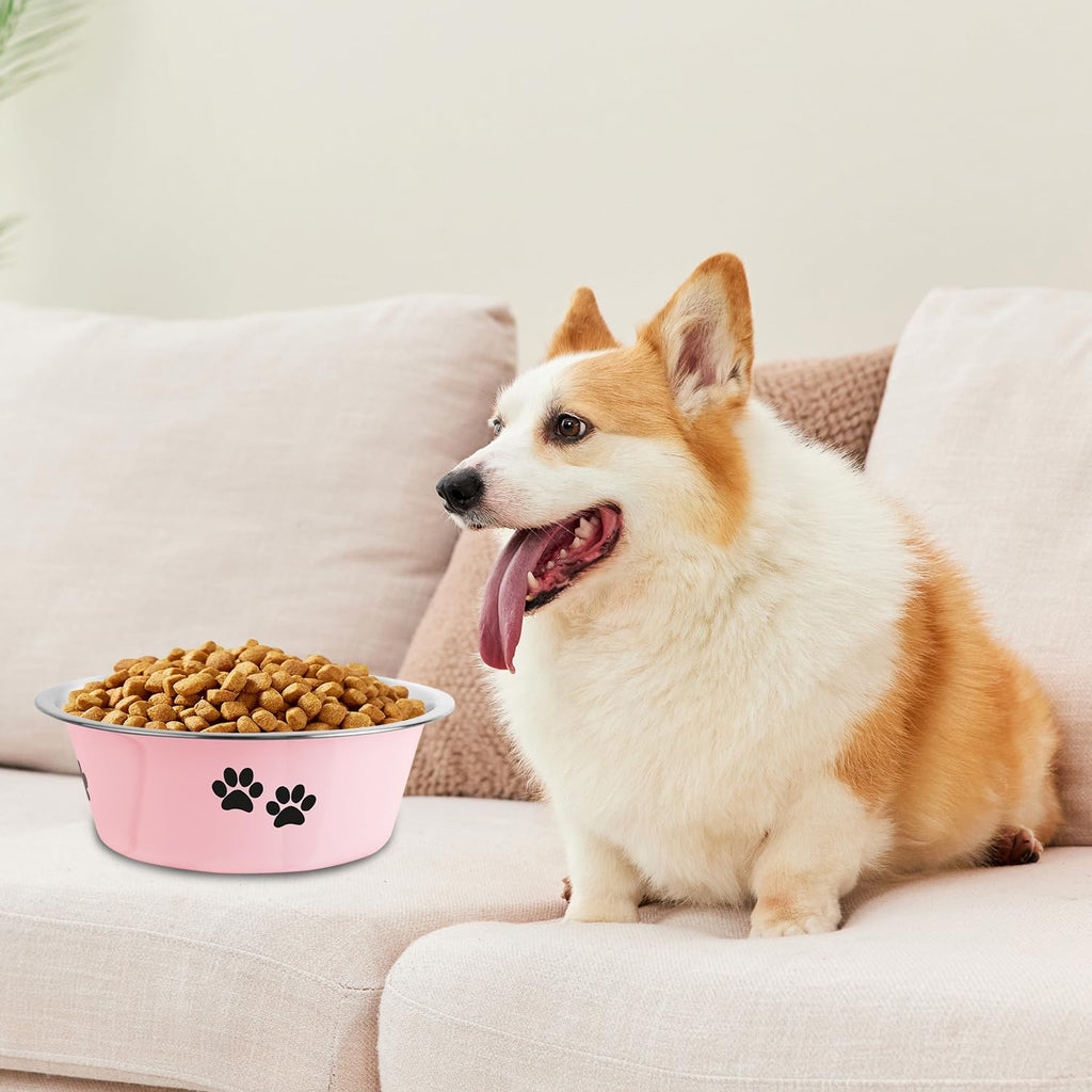 Stainless Steel Dog Bowls, Nonslip Rubber Bottom No Spill Proof Skid Metal Insulated Dog Bowls for Large Medium Small Breed Dogs (Pink, 6.6 Cups/53 OZ)