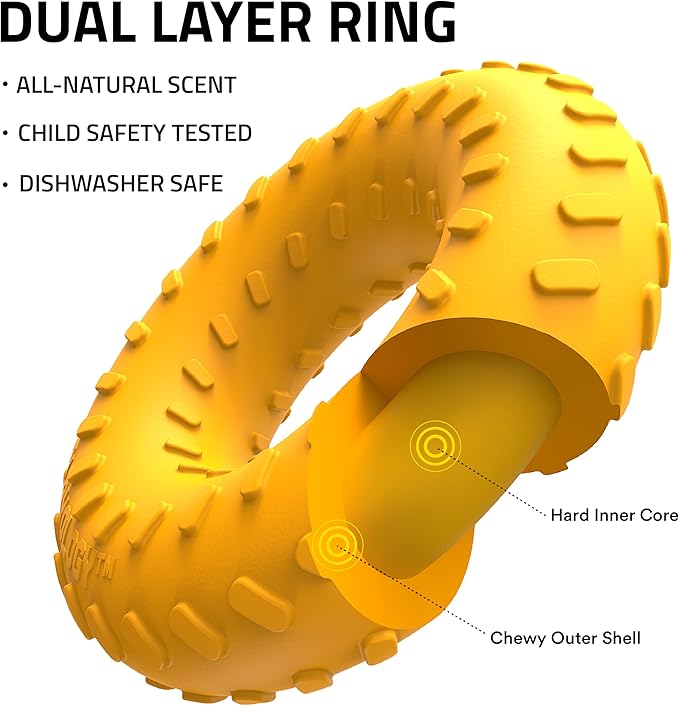 Playology Dog Toys | Dual Layer Ring Durable Chew Toy for Aggressive Chewers | Jumbo Cheddar Cheese Scented Toy - Easy to Clean and Made from Non Toxic Materials