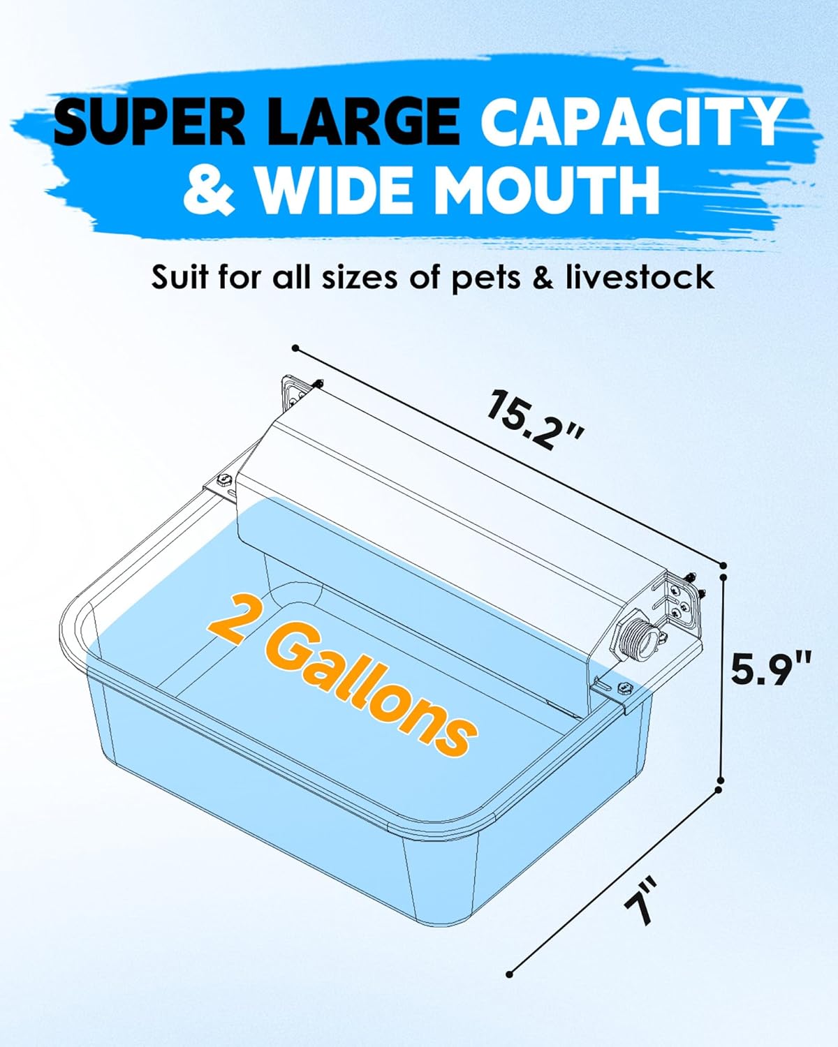 Automatic Dog Water Dispenser, 2 Gallons 304 Stainless Steel Dog Water Bowl for Indoor/Outdoor, Large Water Bowl for Pets & Livestock, Anti Tip, Wide Mouth, Water Auto Fill, Fit GHT 3/4" Faucet