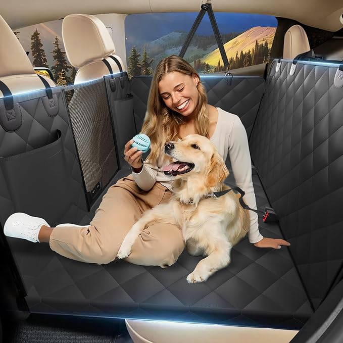 Back Seat Extender for Dogs, Dog Car Seat Cover for Back Seat Supports 420lbs, Hard Bottom Backseat Extender for Dogs, Waterproof Dog Hammock for Car, SUV, Truck Black
