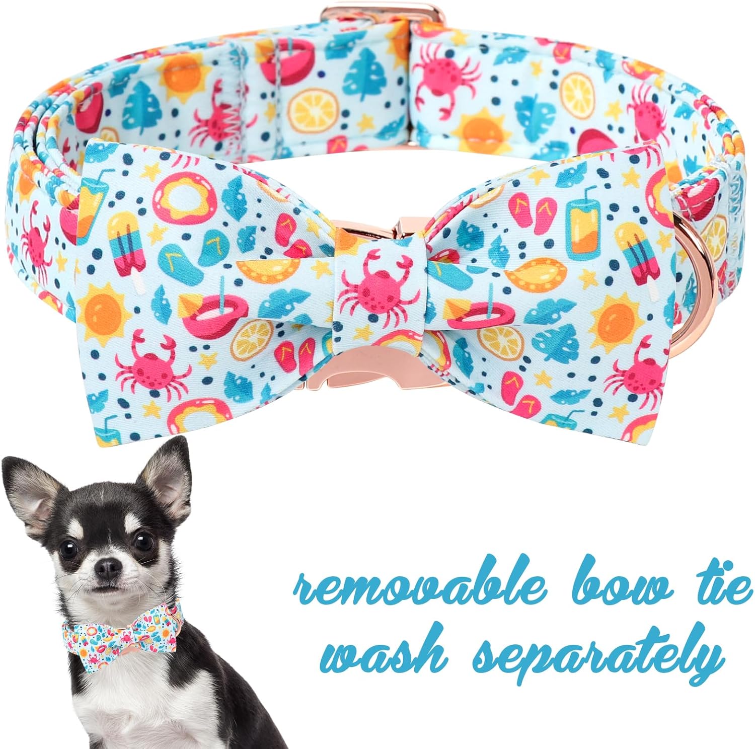 Unique style paws Cartoon Dog Collar with Bow Spring Summer Collar with Flower Lemon Crab for Small Medium Large Boys Girls Dogs