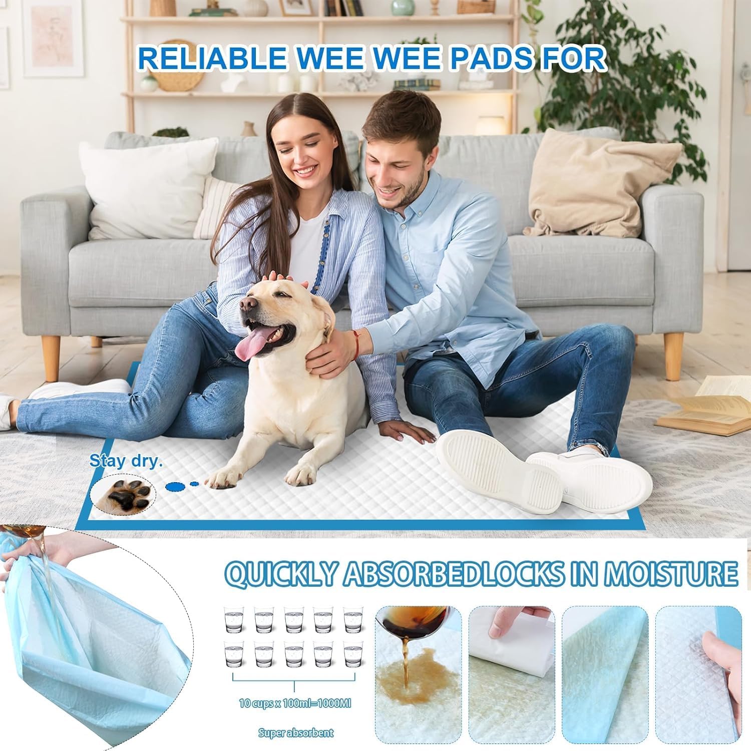 XXXXL Puppy Pee Pads for Dogs 31"x55" 40 Count, Extra Large Dog Pee Pads, Leak-Proof & Super Absorbent Dog Pee Pads, Thicken Disposable Potty Pads Puppy Training Pads for Cats Rabbits