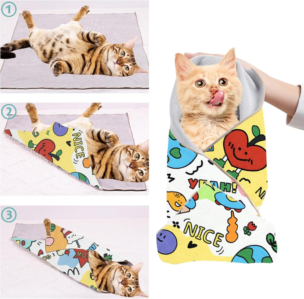 Cat Grooming Wrap, 2pcs [L+XL] Cat Restraint Wrap for Nail Clipping, Ear Cleaning, and Teeth Brushing, Self-Adherent, Anti-Bite, Anti-Scratch, Anti Scratch, Cow White