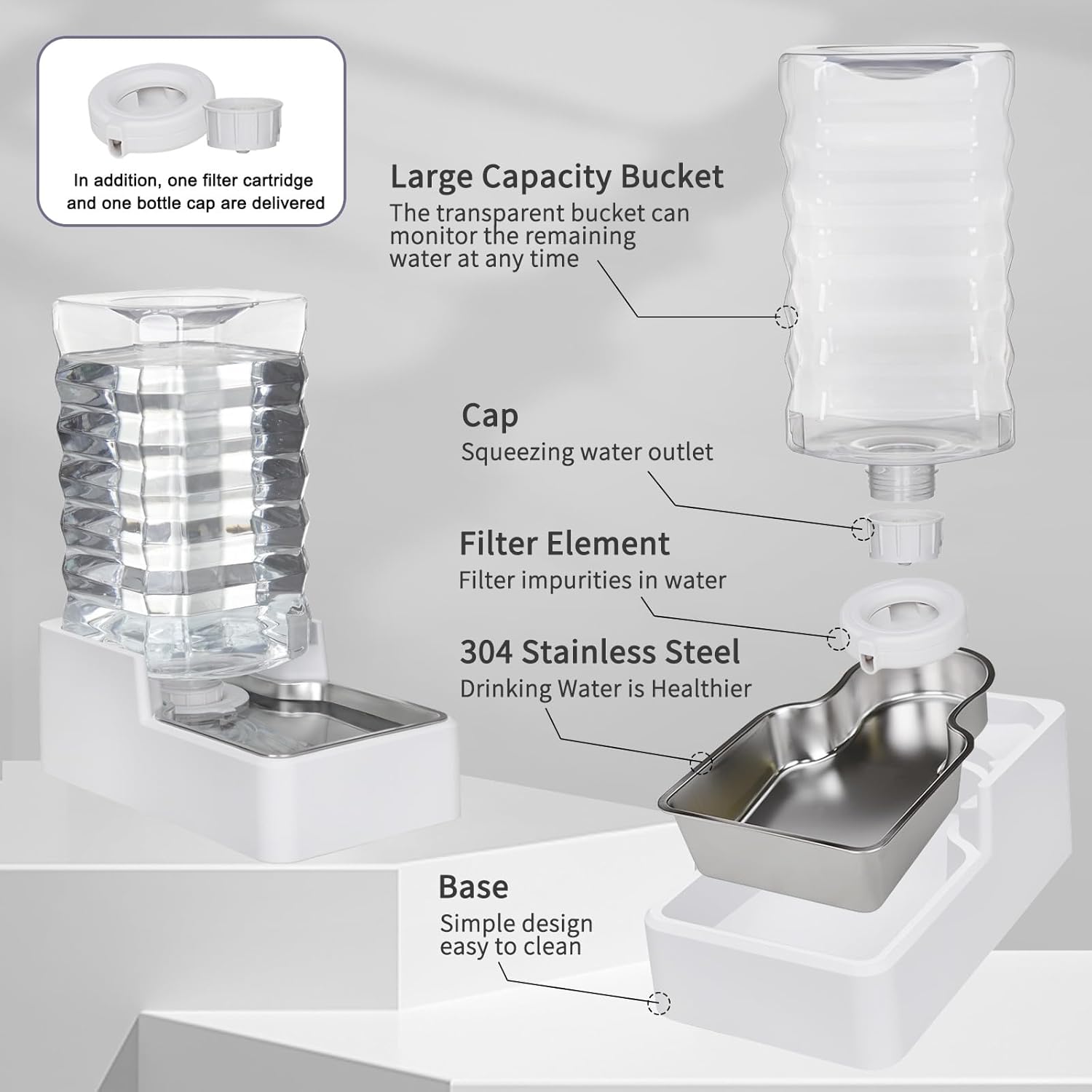 Automatic Pet Water Dispenser: 9L Gravity-Fed Stainless Steel Bowl - BPA-Free Large Capacity White Feeder for Dogs & Cats - Indoor/Outdoor Use