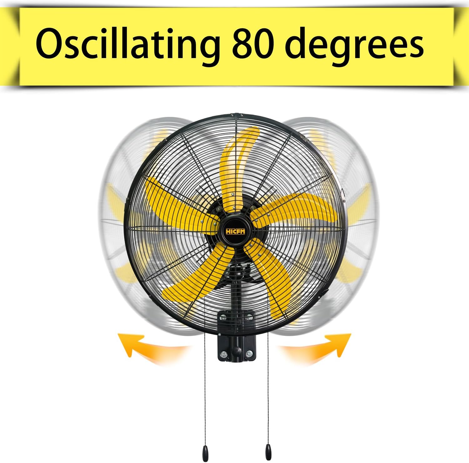 HiCFM 20" Oscillating Wall Mount Fan, 5000 CFM High Velocity Industrial Wall Mounted Heavy Duty Shop Fans with 3 Speed Settings 80° Oscillation for Commercial Garage Warehouse workshops Factory