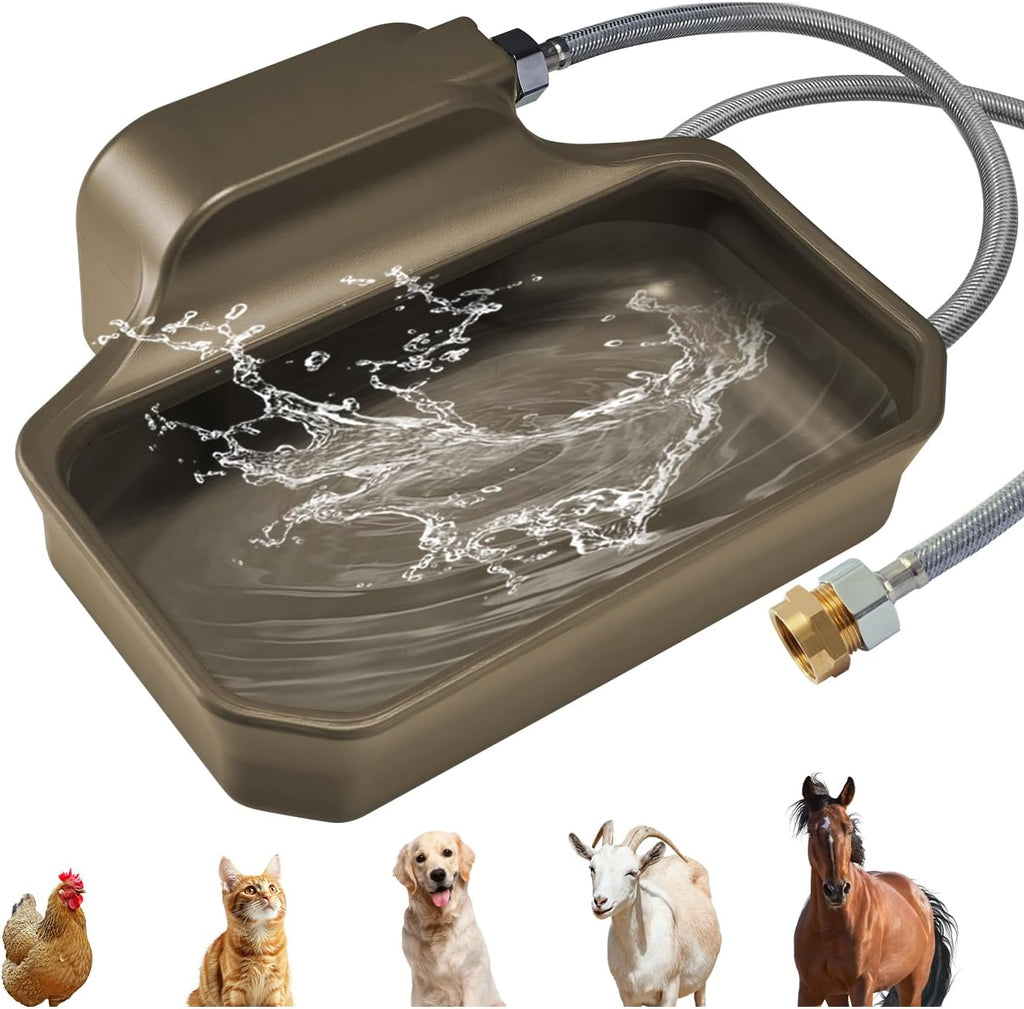 Automatic Dog Water Bowl Dispenser 1 Gallon - Outdoor Pet Water Bowl Feeder for Dogs, Livestock, Chicken - Auto Fill - Food Grade Material - Easy to Install - Brown
