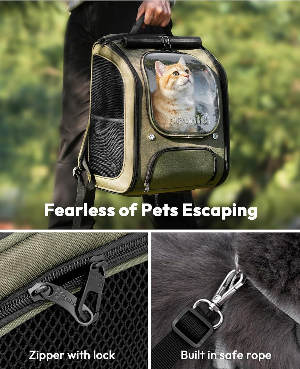 Pecute Cat Backpack Carrier, Large Space Cat Bubble Backpack, Breathable Cat Carrier, Shaded Dog Backpack Carrier, Ergonomic 3D Design for Travel, Hiking, Suitable for Shopping, and Vet, Green