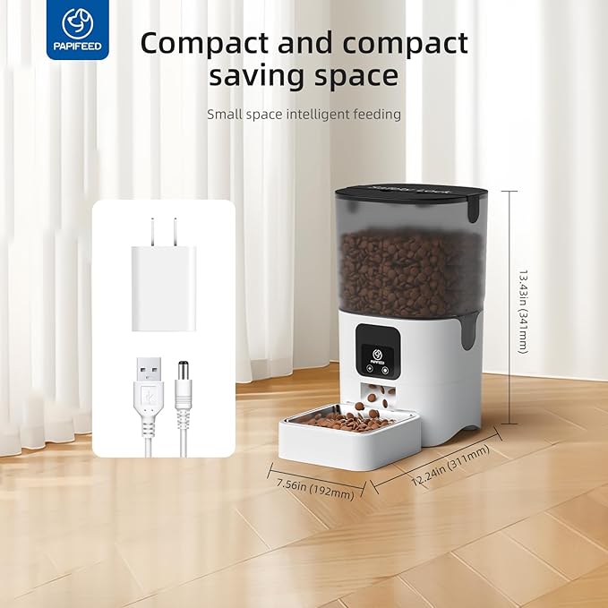 PAPIFEED Smart Automatic Cat Feeders Pet Feeder : WiFi Pet Feeder with APP Control for Remote Feeding, Detachable for Easy Clean,Stainless Steel Bowl,1-10 Meals Per Day for Dog (6L/25Cup)