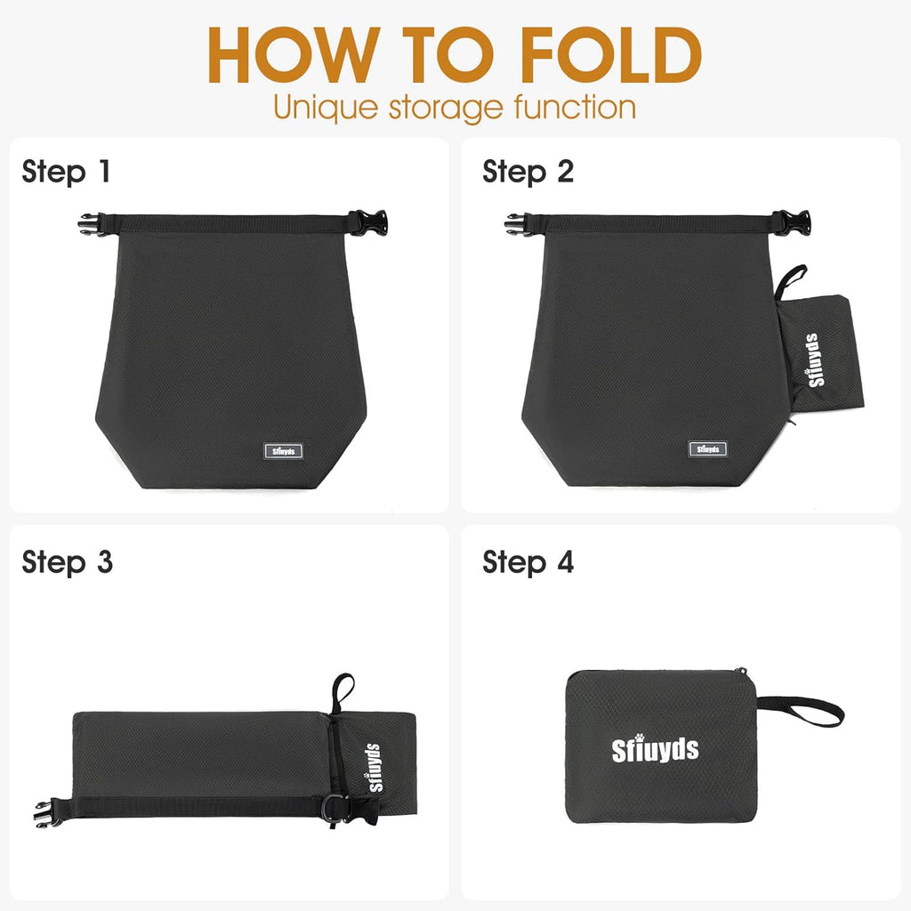 Pet Food Storage Bag，Dog Food Travel Bag with 2PCS Collapsible Dog Travel Bowls,Waterproof Kibble Storage Container for Road Trips, Camping (Black, Small)