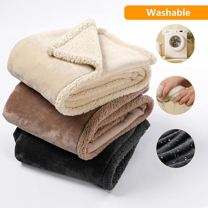Waterproof Dog Blanket Reversible Pet Bed Cover Puppy Blankets Leakproof Sofa Couch Cover Cat Pet Blanket for Warm Fluffy Washable Grey Mat-M