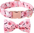 Lionet Paws Halloween Dog Collar, Cute Fall Pink Dog Collar for Large Dogs, Adjustable Cotton Pumpkin Ghost Pet Collars for Medium Large Dogs
