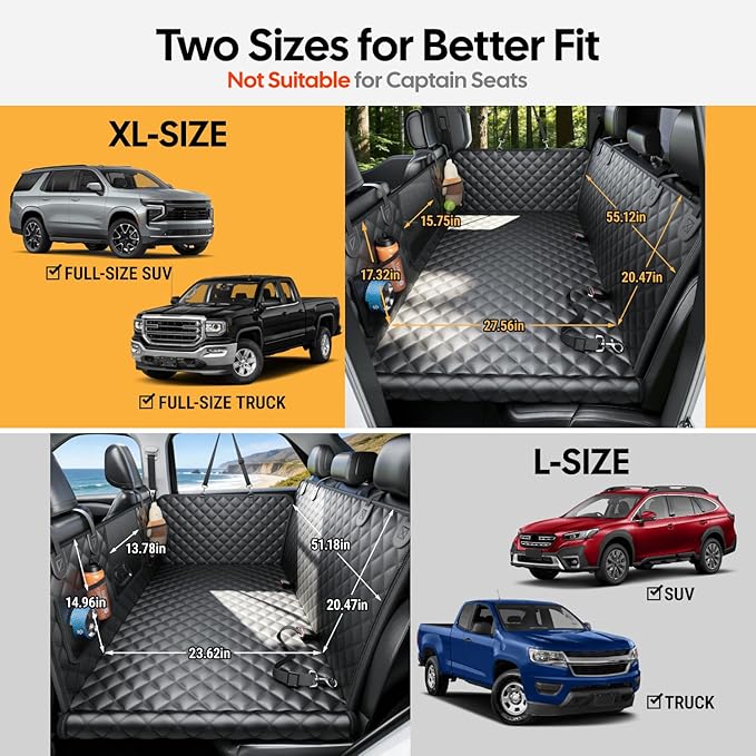 Wigoo Dog Truck Seat Cover for Back Seat, Dog Hammock with Hard Bottom Support (450lbs), Heavy Duty Waterproof Car Bed Extender for 2-4 Large Dogs, Backseat Protector for Truck/SUV, XL Size, Black