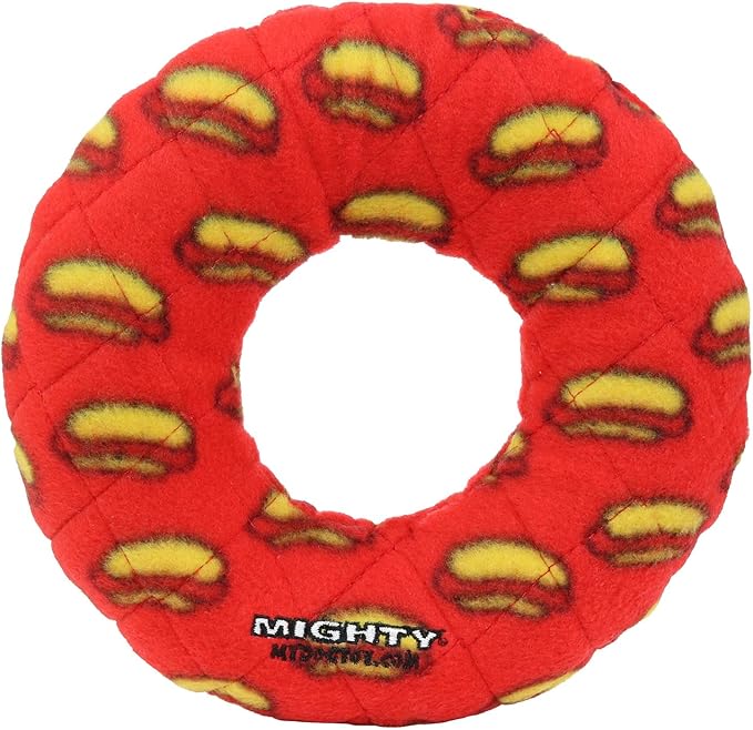 MIGHTY- NO Stuff Ring - Squeaky Plastic Core. 2-in-1 Toy. Made Durable, Strong & Tough. Interactive Play (Tug, Toss & Fetch). It Floats (Red, Medium 2 Pack)