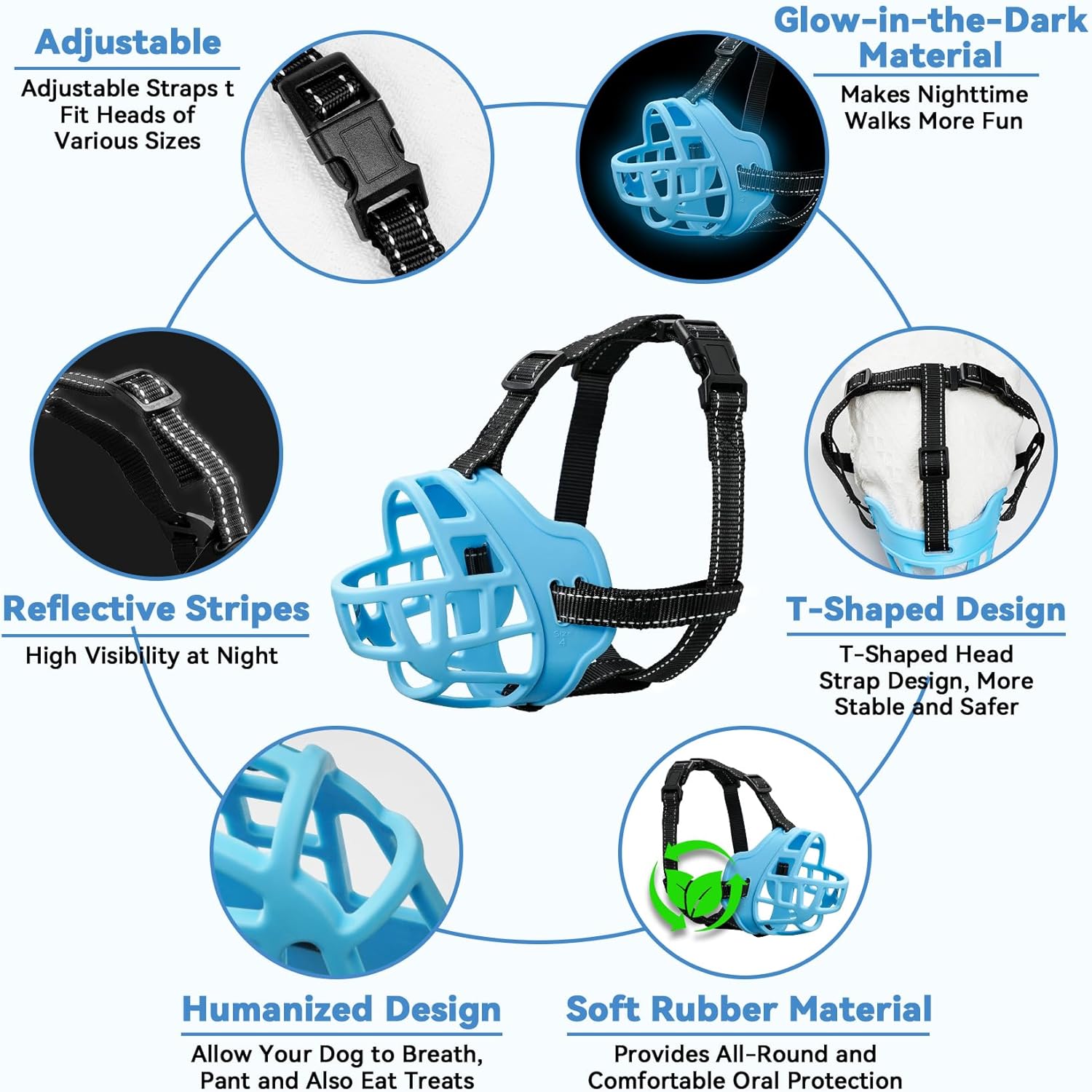 Dog Muzzle for Large Dogs, Breathable Basket Muzzles for Small, Medium and X-Large Aggressive Dog, Allows Panting Drinking, Suitable for Grooming Trimming Training (4, Luminous Blue)